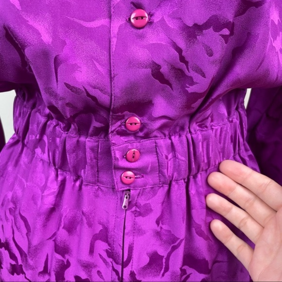 Vintage Nora Noh Purple 100% Silk Long Sleeve Dress Women Size 10 - Picture 10 of 11